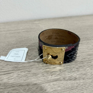 Fendi Wide Black/Gold Snakeskin Cuff Bracelet with Gold Clasp M