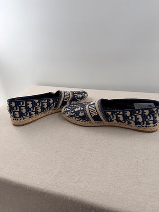 Dior Oblique Embroidered Granville 15mm Slip On Espadrilles Flat Deep Blue EU 41