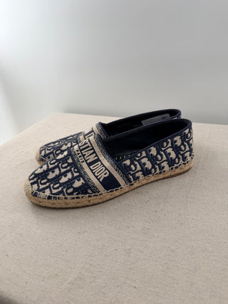 Dior Oblique Embroidered Granville 15mm Slip On Espadrilles Flat Deep Blue EU 41