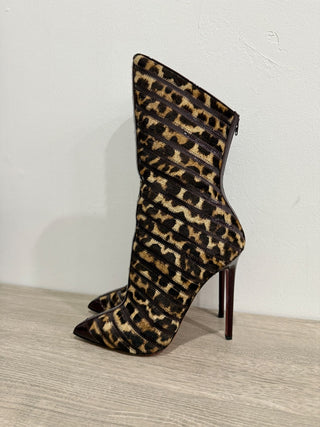 Christian Louboutin Gouzimine 120 Met Patent Pony 50s Leopard Boots Black/Tan 40