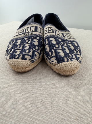 Dior Oblique Embroidered Granville 15mm Slip On Espadrilles Flat Deep Blue EU 41