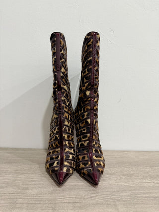 Christian Louboutin Gouzimine 120 Met Patent Pony 50s Leopard Boots Black/Tan 40