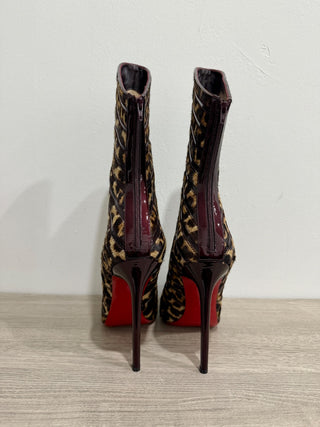 Christian Louboutin Gouzimine 120 Met Patent Pony 50s Leopard Boots Black/Tan 40