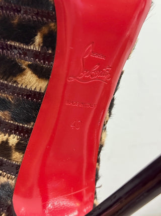 Christian Louboutin Gouzimine 120 Met Patent Pony 50s Leopard Boots Black/Tan 40