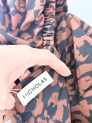 Nicholas Leopard Print Off-the-Shoulder Ruched Bodycon Mini Dress Brown Black 6