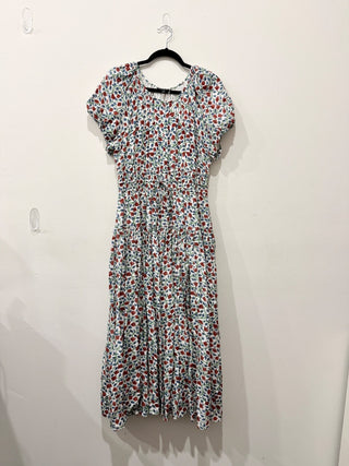 J. Crew Elena Floral Crepe De Chine Puff-Sleeve A-LIne Midi Dress White Multi M