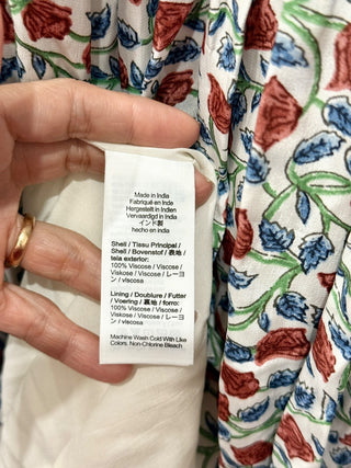 J. Crew Elena Floral Crepe De Chine Puff-Sleeve A-LIne Midi Dress White Multi M
