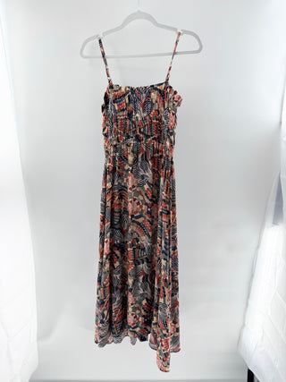 Chufy Jimmy Abstract Printed Button-Front Maxi Sundress Blue Pink Womens Small