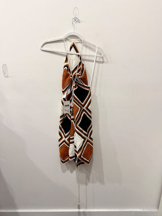 My Beachy Side Crochet Diamond Halter Neck Mini Dress Brown/White/Black Womens L