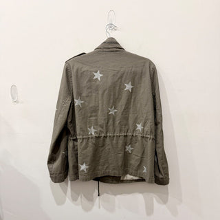 Jocelyn Cotton Star Print Military-Style Utility Shirt Jacket Green Women Medium