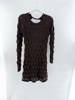 Free People Paulie Long Sleeve Open Back Mini Dress Hot Fudge Women's Size Small