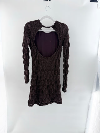 Free People Paulie Long Sleeve Open Back Mini Dress Hot Fudge Women's Size Small