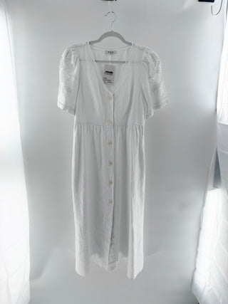 Madewell Cassie Linen Embroidered Midi Shirt Dress Eyelet White Women's Medium