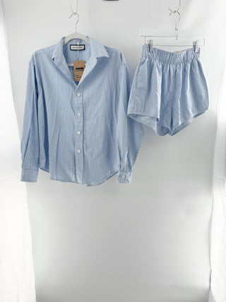 Recreational habits striped casual set button down shirt and shorts, top XS / bottom S