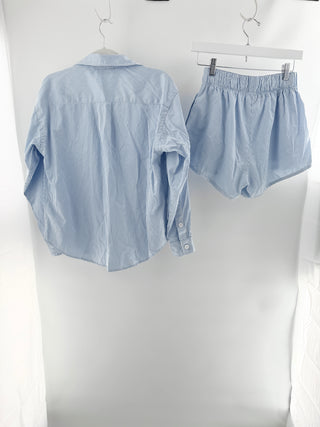 Recreational habits striped casual set button down shirt and shorts, top XS / bottom S