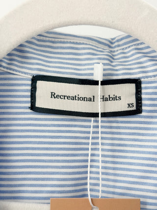 Recreational habits striped casual set button down shirt and shorts, top XS / bottom S