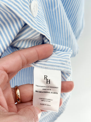 Recreational habits striped casual set button down shirt and shorts, top XS / bottom S