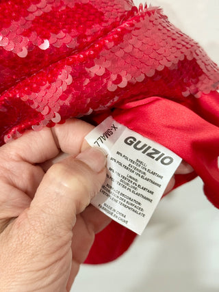 NWT Guizio Embellished Sequins Strapless Ruched Mini Dress Candy Apple Women's XS