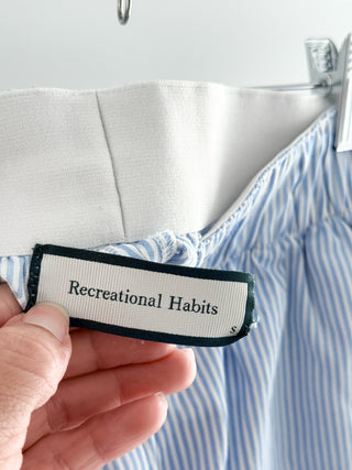 Recreational habits striped casual set button down shirt and shorts, top XS / bottom S