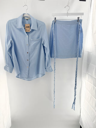 Usisi sister linen cotton blend set: shirt and mini wrap skirt, S