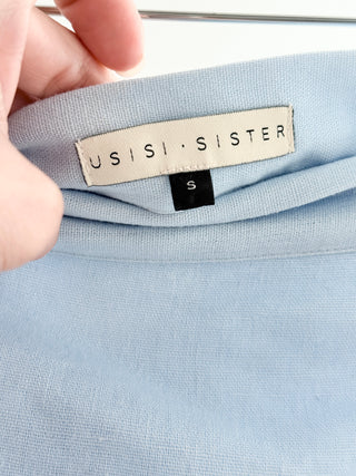 Usisi sister linen cotton blend set: shirt and mini wrap skirt, S