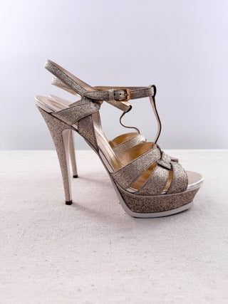 Saint Laurent Metallic Leather Tribute Platform Sandals Gold Women's Size EU 41