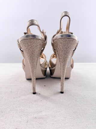 Saint Laurent Metallic Leather Tribute Platform Sandals Gold Women's Size EU 41