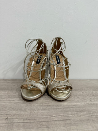 Dsquared2 Riri Glitter Lace Up Stilettos Strappy Cage Heel Gold Women's EU 39