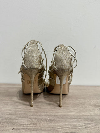 Dsquared2 Riri Glitter Lace Up Stilettos Strappy Cage Heel Gold Women's EU 39