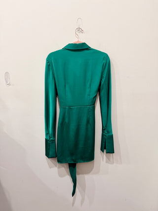 Rat & Boa Long Sleeve Satin Mini Wrap Shirt Dress Emerald Green Womens Size XS/S