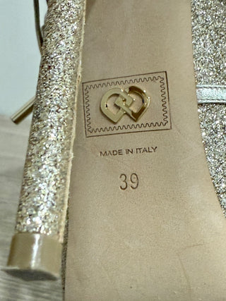 Dsquared2 Riri Glitter Lace Up Stilettos Strappy Cage Heel Gold Women's EU 39