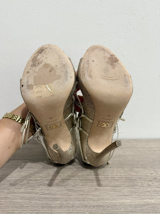 Dsquared2 Riri Glitter Lace Up Stilettos Strappy Cage Heel Gold Women's EU 39