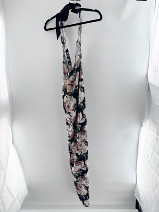 Norma Kamali Cayla Floral Halter Neck Side Drape Maxi Gown Peony Women's Small