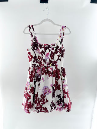 Aje Suzette Roses of Provence Print Floral Bubble Mini Dress White Pink US 8
