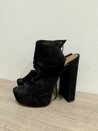 Aquazzura Sexy Thing Suede Ankle Strap Cutout Chunky Platform Heels Black EU 39