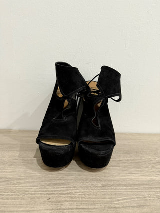 Aquazzura Sexy Thing Suede Ankle Strap Cutout Chunky Platform Heels Black EU 39