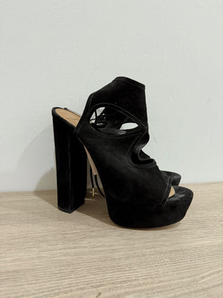Aquazzura Sexy Thing Suede Ankle Strap Cutout Chunky Platform Heels Black EU 39