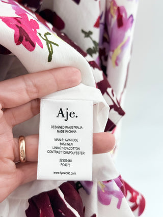 Aje Suzette Roses of Provence Print Floral Bubble Mini Dress White Pink US 8