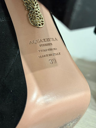 Aquazzura Sexy Thing Suede Ankle Strap Cutout Chunky Platform Heels Black EU 39