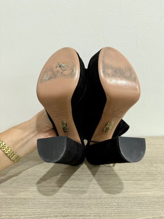 Aquazzura Sexy Thing Suede Ankle Strap Cutout Chunky Platform Heels Black EU 39