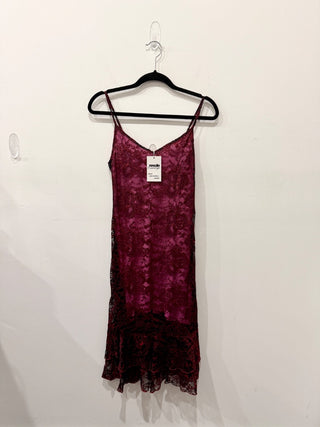 Paco Chicano Sleeveless V-Neck Lace Midi Slip Dress Purple/Pink Women's Size XS