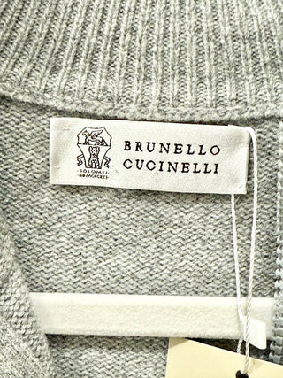 Brunello Cucinelli Wool-Cashmere Argyle Half Zip Oversized Sweater Gray Men's 56