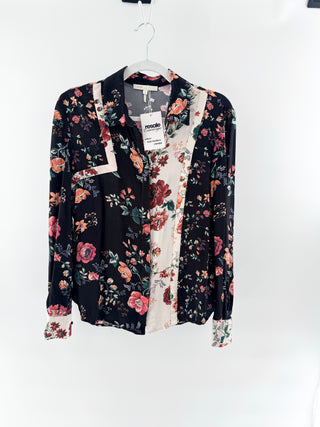 Maje mixed media floral blouse button down top, 2 / M