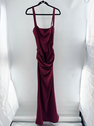 NWT Miss Rosier Paulette Ruched Lace-Up Back Corset Maxi Dress Red Womens Large