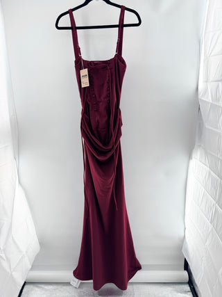 NWT Miss Rosier Paulette Ruched Lace-Up Back Corset Maxi Dress Red Womens Large