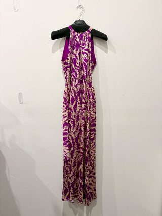 Marella Evelin Abstract-Pint Sleeveless Halter Maxi Dress Purple/Cream Women's 4