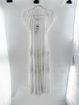 NWT Muche et Muchette Off Shoulder Lace Trim Tiered Maxi Dress White One Size