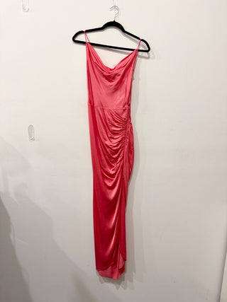 Veronica Beard Natasha Satin Draped Ruched Midi Dress Coral Pink Women's Size 0