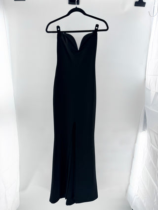 Nookie Honey Strapless Plunging V-Neck Slit Bodycon Long Gown Black Womens Small