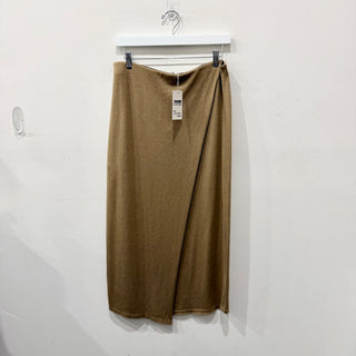 Vince High Waisted Knit Overlap Pencil Midi Skirt Dark Wheat Women's Size Medium
